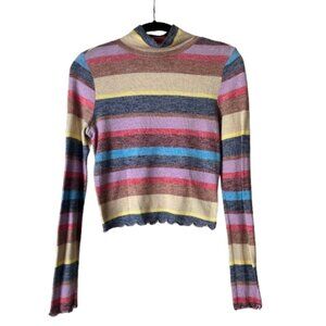 NORDSTROM LoveFire Mock Neck Striped Cropped Top Size Medium